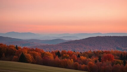 A subtle gradient of autumn hues merges with the horizon's gentle curve, hue, soft