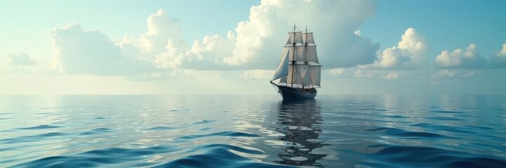 Frigate barque barrels across the surface of the calm sea, sea, vessel