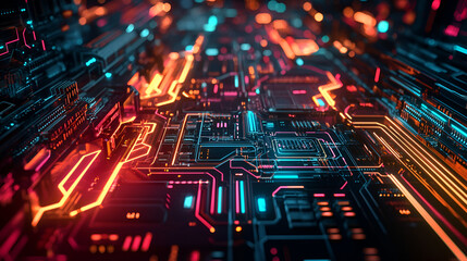 Obraz premium Futuristic mechanical background with glowing circuit patterns