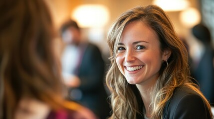 Obraz premium Businesswomen Networking and Smiling at a Conference jpeg