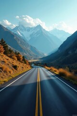 Fototapeta premium Long winding road with mountains in the distance, mountains, landscape, highway