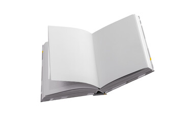 A blank book levitating in the air, open white pages with a clean layout. Perfect for educational...