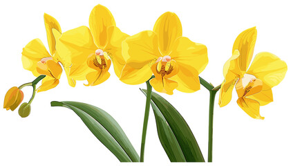 Yellow Orchid Flowers, Green Stems, tropical flowers, vibrant orchids, floral design, nature art, blooming orchids, exotic flowers, tropical plants, botanical illustration