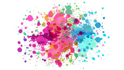 Abstract vector multicolored paint splatter, rainbow explosion of cloud powder, vibrant color burst, artistic ink splash, isolated on transparent background, creative painting decor