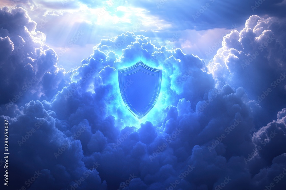 Poster a shield embedded within a cloud representing cloud security .