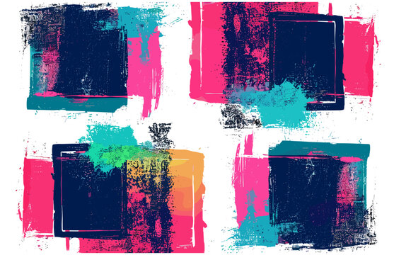 Glitch effect vector abstract stamp overprint with distressed grunge texture, vignette boxes, transparent background, vintage, worn, overlay, distortion, print, ink, scratch, static, rough