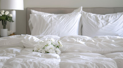 bed with white clean linen