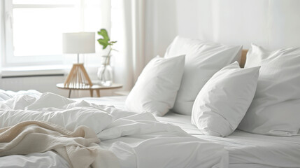 Obraz premium bed with white clean linen