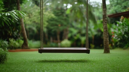 Empty swing in park in Spring.