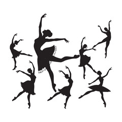 Fototapeta premium A set of silhouettes of women dancers. Asian Traditional Classic Dance. Women dancers dancing in a silhouette. Black silhouettes of women dancers in different positions. Vector on a white background. 