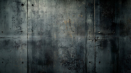 Dark, moody grunge concrete wall texture.  Weathered surface with visible seams and embedded elements.  Industrial, urban aesthetic. Perfect for backgrounds, design projects, and adding a gritty feel.