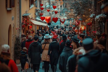 Naklejka premium A Valentines Day parade in a small European village .