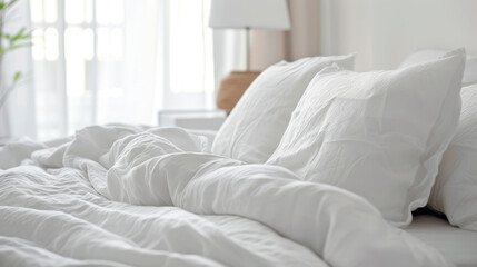 Fototapeta premium bed with white clean linen