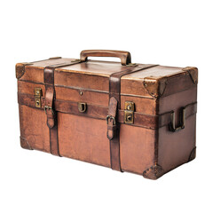 A Vintage Leather Briefcase with Two Handles Isolated on Transparent Background