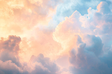 Dreamy pastel sky, cloudscape in soft blue and peach hues.  A serene and ethereal atmosphere, evoking feelings of tranquility and peace.  Perfect for backgrounds or artistic inspiration.