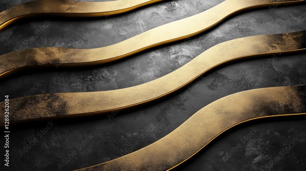 Poster golden yellow and black textured curved lines create a pattern
