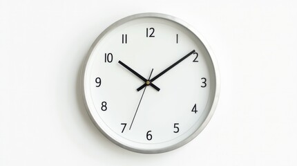 Minimalist wall clock, black hands and numbers, white background, sleek modern design for stylish decor.
