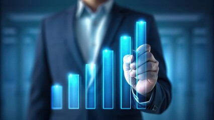 Professional Hand Gripping Luminous Bar Graphs to Illustrate Growth and Performance in a Business Presentation Setting