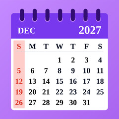 Professional December 2027 calendar template with an organized structure. Perfect for holiday planning and task management.

