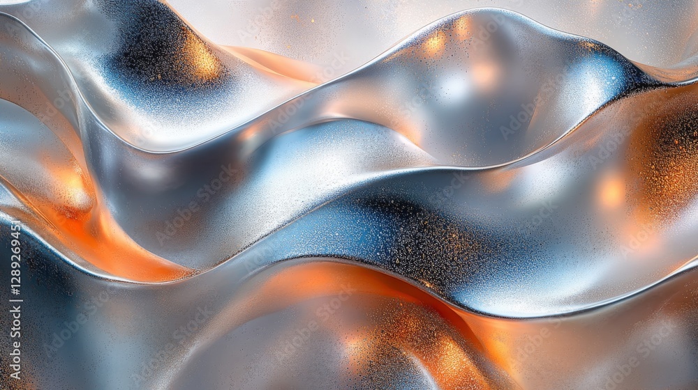 Poster shiny metallic surfaces displaying beautiful abstract wave like forms
