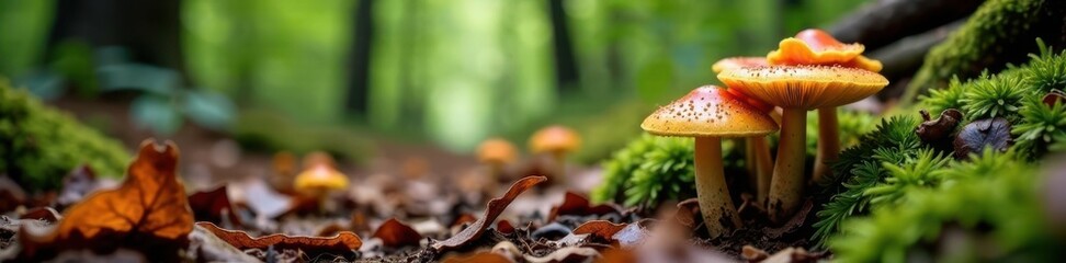 Forest floor with decaying leaves and mushrooms, forest floor, forest
