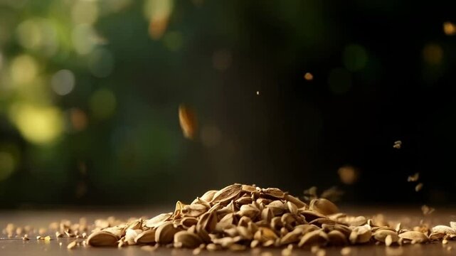 Scene of cardamon falling in piles, smooth repeating motion for background video animation