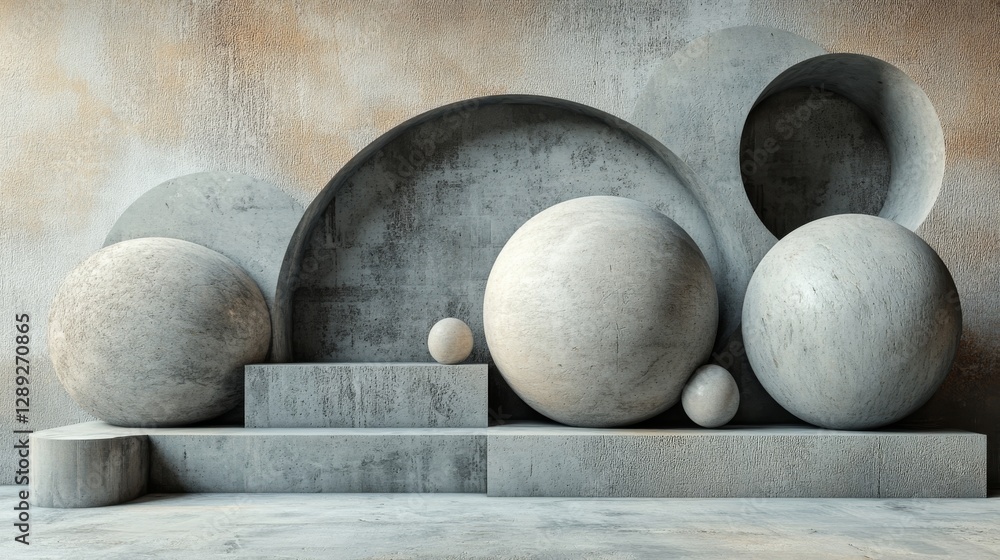 Poster simple concrete forms featuring sphere and curved architectural elements