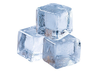 Close-up of clear ice cubes on transparent background. Ice blocks are stacked, clean and refreshing clipart for drinks and cocktails, cooling, summer concept