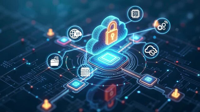 Cybersecurity and privacy concepts to protect data and encryption, secure internet network security technology.Cloud technology concept.Hacker attack. 
