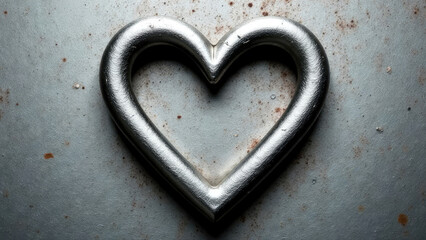 Obraz premium Metallic heart on gray iron background.