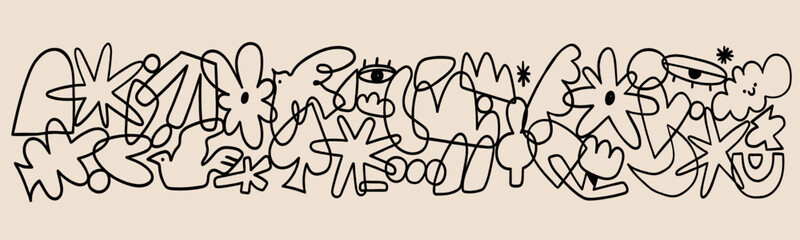 Various doodle outline shapes, curves, lines. Abstract contemporary, unique, trendy style. Hand drawn modern Vector illustration. Sticker, logo, icon, poster, wallpaper, textile print template