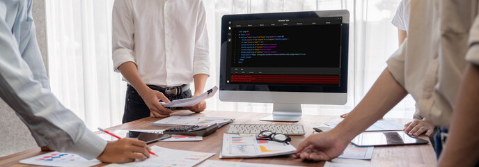 Software development programming on computer screen for brisk application and program coding