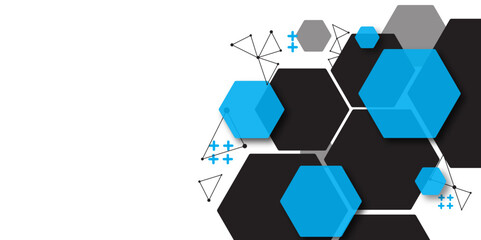 Abstract High-Tech Blue and Black Hexagonal Pattern. Minimalist Business Background with Hexagons. Illustration. Vector. Hexagon. 