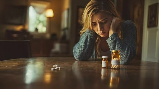 Scene of depressed woman due to drugs, smooth repetitive motion for background video animation