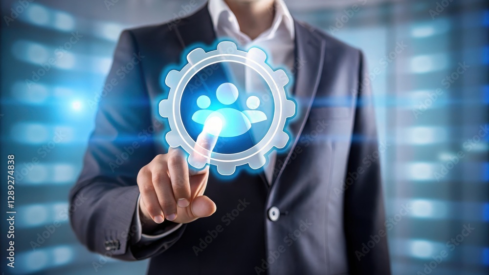 Poster striking close-up of businessman interacting with digital interface representing people connection a