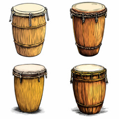Colorful conga drums with detailed wood grain textures in various styles