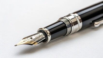 Black Fountain Pen on White Background