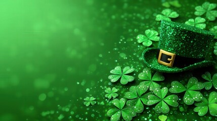 Celebrating st. Patrick's day with shamrocks and green hat