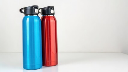 Obraz premium Two Insulated Water Bottles on White Background