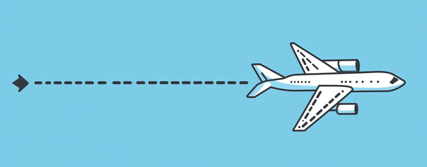 An airplane flies through the air with an arrow pointing to it