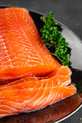 salmon raw fresh fish seafood fresh tasty food dish вelicious gourmet food background on the table rustic food top view copy space pescetarian  diet Vegetarian food