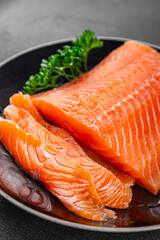 salmon raw fresh fish seafood fresh tasty food dish вelicious gourmet food background on the table rustic food top view copy space pescetarian  diet Vegetarian food