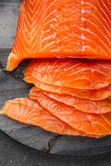 salmon raw fresh fish seafood fresh tasty food dish вelicious gourmet food background on the table rustic food top view copy space pescetarian  diet Vegetarian food