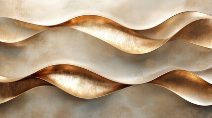 Golden metallic waves undulate as an abstract artistic design element