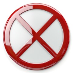 Fototapeta premium A glossy red circular symbol featuring a bold white 'X' in the center, indicating prohibition or restriction.