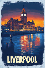 Vintage Liverpool Travel Poster. Graphics of liverpool for travellers