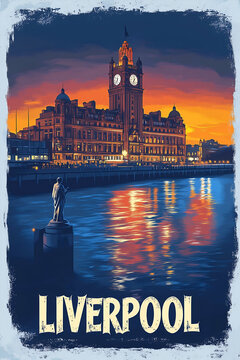 Vintage Liverpool Travel Poster. Graphics of liverpool for travellers