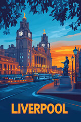 Vintage Liverpool Travel Poster. Art of liverpool city 