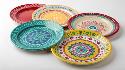 Colorful Decorative Plates on White Background