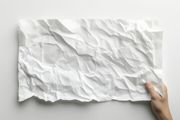 Obraz premium A hand holds a crumpled sheet of white paper against a clean, minimalistic background.